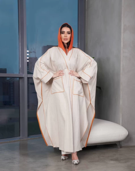 Linen Abaya in beige color IB152 Beage